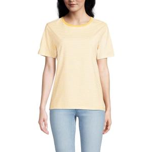 Lands’ End Women’s Relaxed American-Grown Supima Cotton Crew Neck T-Shirt(Simply Yellow Micro Stripe)
