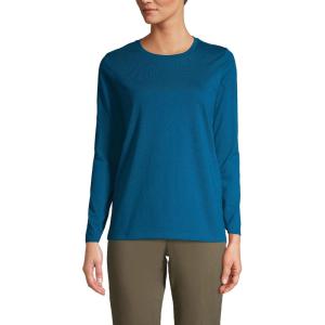Lands’ End Women’s Relaxed American-Grown Supima Cotton Long Sleeve Crew Neck T-Shirt(Baltic Teal)