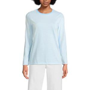 Lands’ End Women’s Relaxed American-Grown Supima Cotton Long Sleeve Crew Neck T-Shirt(Bermuda Blue Micro Stripe)