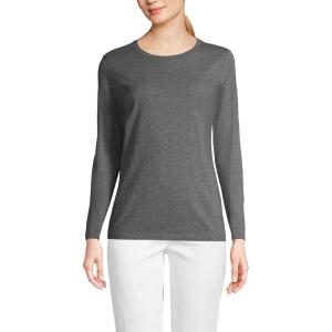 Lands’ End Women’s Relaxed American-Grown Supima Cotton Long Sleeve Crew Neck T-Shirt(Charcoal Heather)