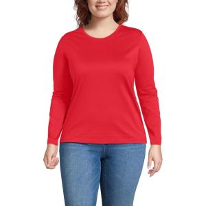 Lands’ End Women’s Relaxed American-Grown Supima Cotton Long Sleeve Crew Neck T-Shirt(Compass Red)