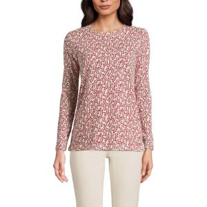 Lands’ End Women’s Relaxed American-Grown Supima Cotton Long Sleeve Crew Neck T-Shirt(Dark Orange Floral Vines)