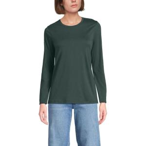 Lands’ End Women’s Relaxed American-Grown Supima Cotton Long Sleeve Crew Neck T-Shirt(Evening Forest)