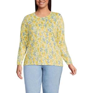 Lands’ End Women’s Relaxed American-Grown Supima Cotton Long Sleeve Crew Neck T-Shirt(Golden Candle Light Floral)