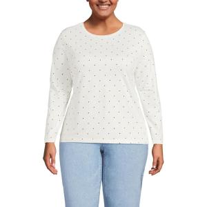 Lands’ End Women’s Relaxed American-Grown Supima Cotton Long Sleeve Crew Neck T-Shirt(Ivory/Black Dot)