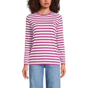 Lands’ End Women’s Relaxed American-Grown Supima Cotton Long Sleeve Crew Neck T-Shirt(Light Raspberry Even Stripe)