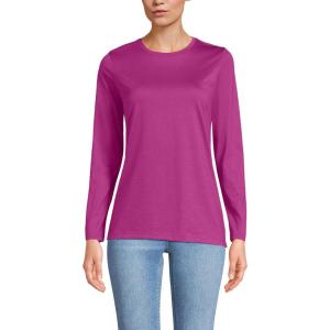 Lands’ End Women’s Relaxed American-Grown Supima Cotton Long Sleeve Crew Neck T-Shirt(Light Raspberry Sorbet)