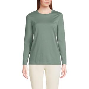 Lands’ End Women’s Relaxed American-Grown Supima Cotton Long Sleeve Crew Neck T-Shirt(Lily Pad Green)