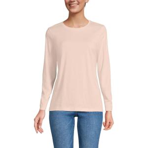 Lands’ End Women’s Relaxed American-Grown Supima Cotton Long Sleeve Crew Neck T-Shirt(Pink Opal)