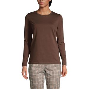 Lands’ End Women’s Relaxed American-Grown Supima Cotton Long Sleeve Crew Neck T-Shirt(Rich Coffee)