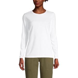 Lands’ End Women’s Relaxed American-Grown Supima Cotton Long Sleeve Crew Neck T-Shirt(White)