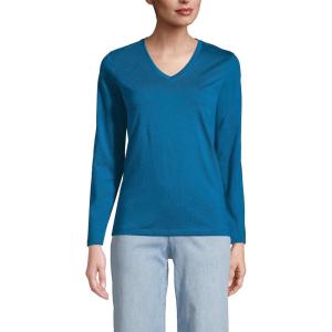 Lands’ End Women’s Relaxed American-Grown Supima Cotton Long Sleeve V-Neck T-Shirt(Baltic Teal)