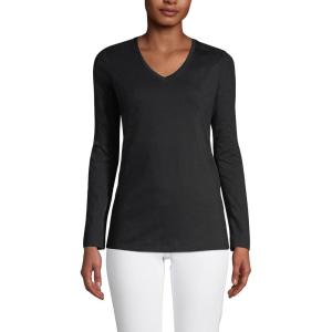 Lands’ End Women’s Relaxed American-Grown Supima Cotton Long Sleeve V-Neck T-Shirt(Black)