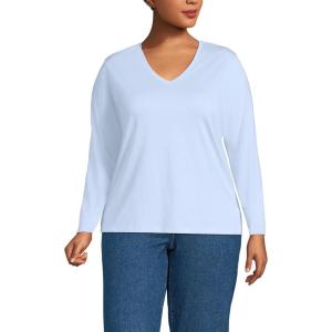 Lands’ End Women’s Relaxed American-Grown Supima Cotton Long Sleeve V-Neck T-Shirt(Clearlake Blue)