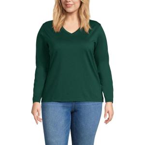 Lands’ End Women’s Relaxed American-Grown Supima Cotton Long Sleeve V-Neck T-Shirt(Pine Valley)