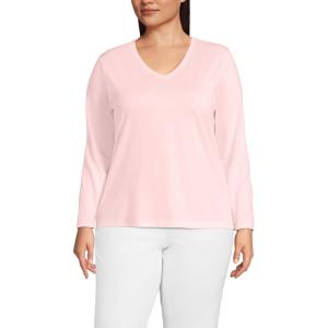 Lands’ End Women’s Relaxed American-Grown Supima Cotton Long Sleeve V-Neck T-Shirt(Sea Salt Pink)