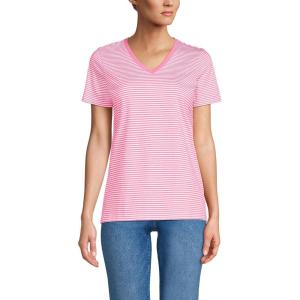 Lands’ End Women’s Relaxed American-Grown Supima Cotton V-Neck T-Shirt(Apple Blossom Micro Stripe)