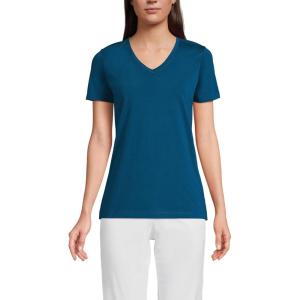 Lands’ End Women’s Relaxed American-Grown Supima Cotton V-Neck T-Shirt(Baltic Teal)
