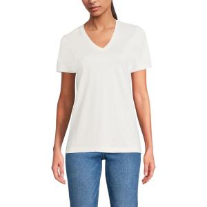Lands’ End Women’s Relaxed American-Grown Supima Cotton V-Neck T-Shirt(Ivory)
