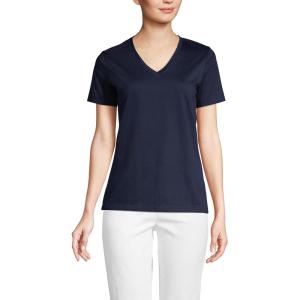 Lands’ End Women’s Relaxed American-Grown Supima Cotton V-Neck T-Shirt(Radiant Navy)