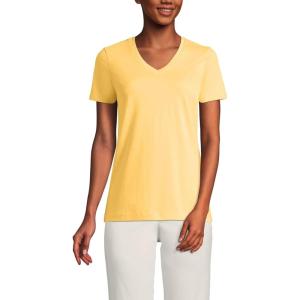 Lands’ End Women’s Relaxed American-Grown Supima Cotton V-Neck T-Shirt(Simply Yellow)