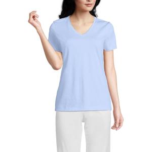 Lands’ End Women’s Relaxed American-Grown Supima Cotton V-Neck T-Shirt(Soft Sky Blue)