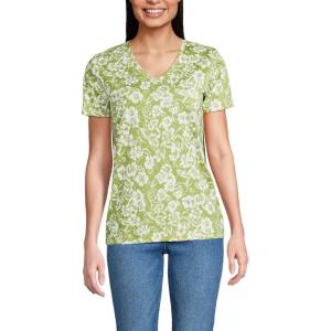 Lands’ End Women’s Relaxed American-Grown Supima Cotton V-Neck T-Shirt(Winter Pear Pretty Floral)