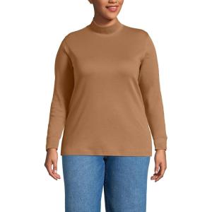 Lands’ End Women’s Relaxed Cotton Long Sleeve Mock Turtleneck Shirt(Canyon Camel)