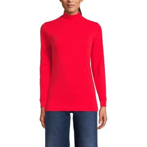 Lands’ End Women’s Relaxed Cotton Long Sleeve Mock Turtleneck Shirt(Compass Red)