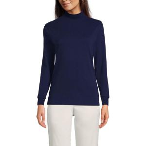 Lands’ End Women’s Relaxed Cotton Long Sleeve Mock Turtleneck Shirt(Deep Sea Navy)