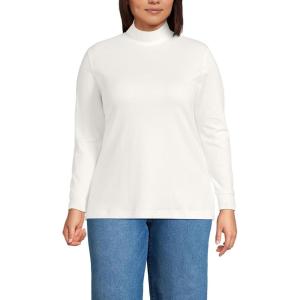 Lands’ End Women’s Relaxed Cotton Long Sleeve Mock Turtleneck Shirt(Ivory)