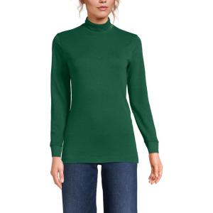 Lands’ End Women’s Relaxed Cotton Long Sleeve Mock Turtleneck Shirt(Light Emerald)