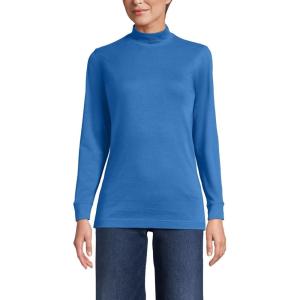 Lands’ End Women’s Relaxed Cotton Long Sleeve Mock Turtleneck Shirt(Muted Cobalt Blue)