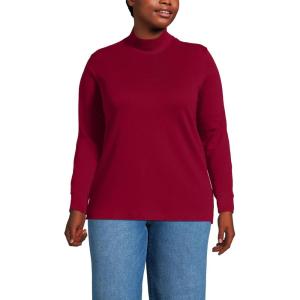 Lands’ End Women’s Relaxed Cotton Long Sleeve Mock Turtleneck Shirt(Regal Garnet)