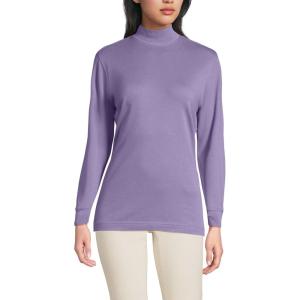 Lands’ End Women’s Relaxed Cotton Long Sleeve Mock Turtleneck Shirt(Violet Verbena)