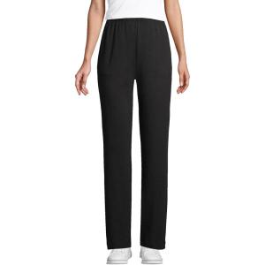 Lands’ End Women’s Relaxed Fit Sport Knit High Rise Pants – Soft Cotton Pull-On with Elastic Waist(Black)