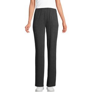 Lands’ End Women’s Relaxed Fit Sport Knit High Rise Pants – Soft Cotton Pull-On with Elastic Waist(Dark Charcoal Heather)