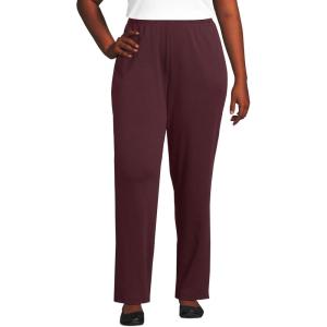 Lands’ End Women’s Relaxed Fit Sport Knit High Rise Pants – Soft Cotton Pull-On with Elastic Waist(Lush Burgundy)