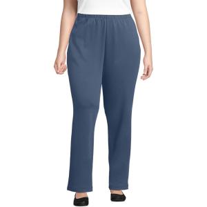 Lands’ End Women’s Relaxed Fit Sport Knit High Rise Pants – Soft Cotton Pull-On with Elastic Waist(Nightfall Blue)