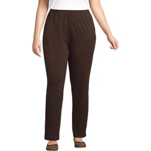 Lands’ End Women’s Relaxed Fit Sport Knit High Rise Pants – Soft Cotton Pull-On with Elastic Waist(Rich Coffee)