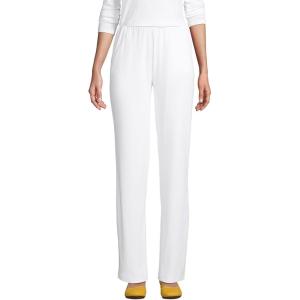 Lands’ End Women’s Relaxed Fit Sport Knit High Rise Pants – Soft Cotton Pull-On with Elastic Waist(White)