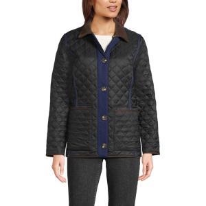 Lands’ End Women’s Reversible Barn Quilted Jacket(Black/Navy Plaid)