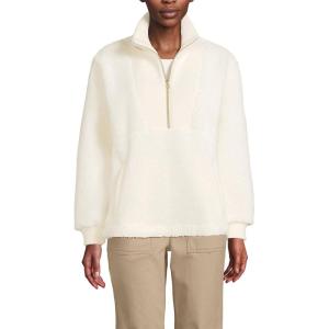 Lands’ End Women’s Rib Collar Sherpa Fleece Pullover(Fresh Ivory)