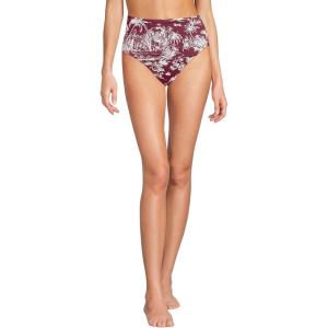 Lands’ End Women’s Ribbed Smoothing High Waisted Bikini Bottoms(Burgundy Island Scenic)