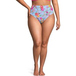 Lands’ End Women’s Ribbed Smoothing High Waisted Bikini Bottoms(Cloud Blue Romantic Floral)