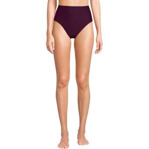 Lands’ End Women’s Ribbed Smoothing High Waisted Bikini Bottoms(Dark Wine Ottoman)