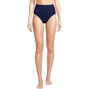 Lands’ End Women’s Ribbed Smoothing High Waisted Bikini Bottoms(Deep Sea Navy)