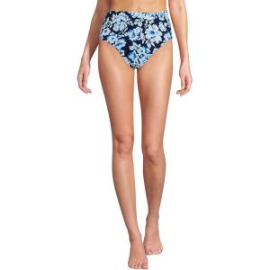 Lands’ End Women’s Ribbed Smoothing High Waisted Bikini Bottoms(Deep Sea Navy Painted Floral)
