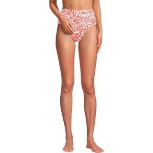 Lands’ End Women’s Ribbed Smoothing High Waisted Bikini Bottoms(Orange Mini Tropic Leaves)