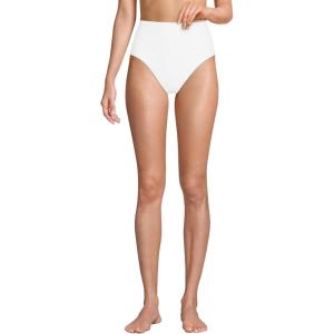 Lands’ End Women’s Ribbed Smoothing High Waisted Bikini Bottoms(White Ottoman)